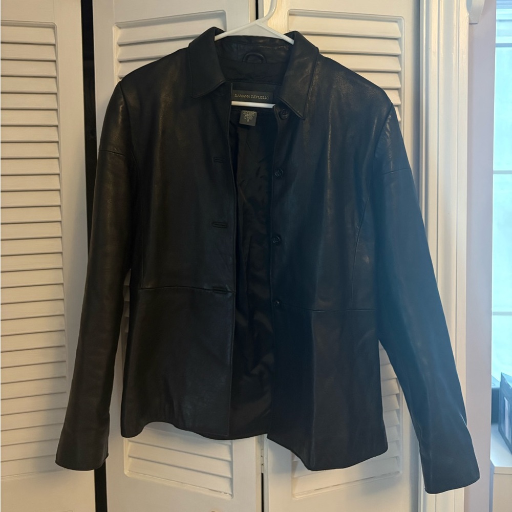 Vintage Banana Republic Black‎ Genuine Leather Blazer Jacket Size Small